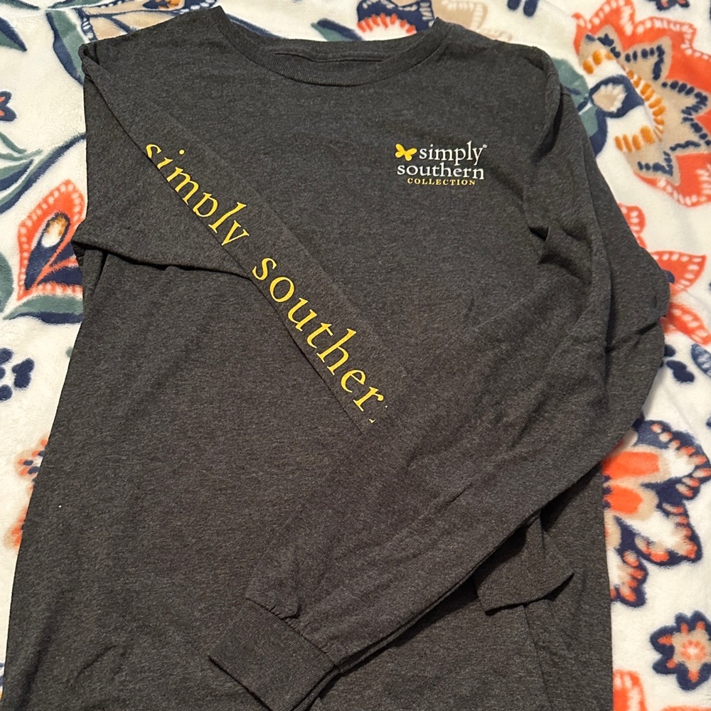 Simply Southern Charcoal Long Sleeve Tee with Yellow Accents